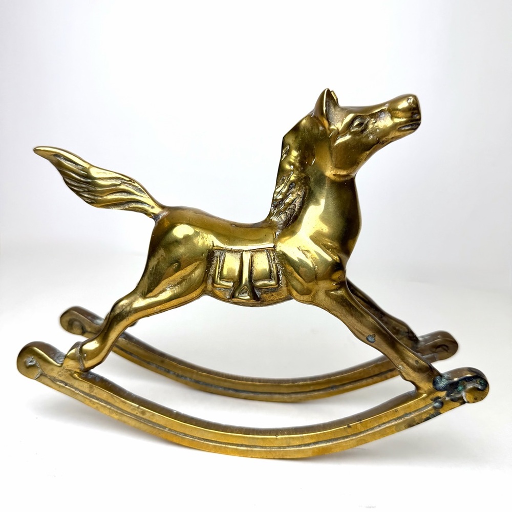 Vintage Brass Rocking Horse Figurine Heavy 7x6 Home Decor - Picture 2 of 11